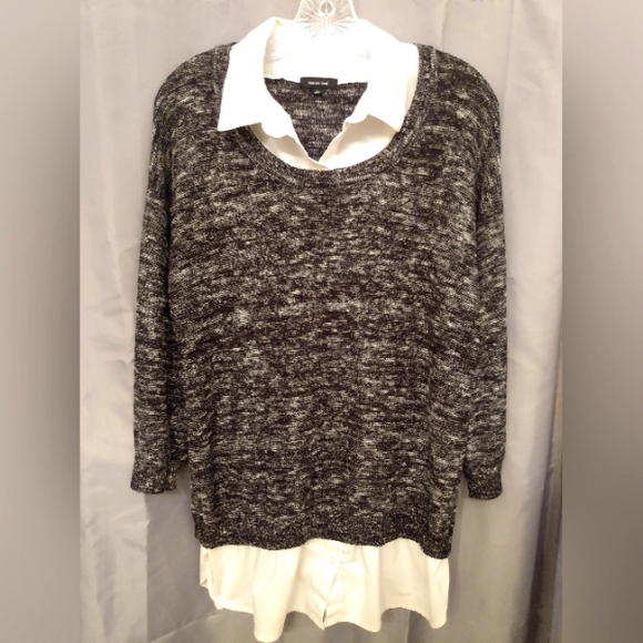 Sharp Verve Ami Faux Button Up White Shirt/B&W Sweater One Piece - Picture 1 of 6